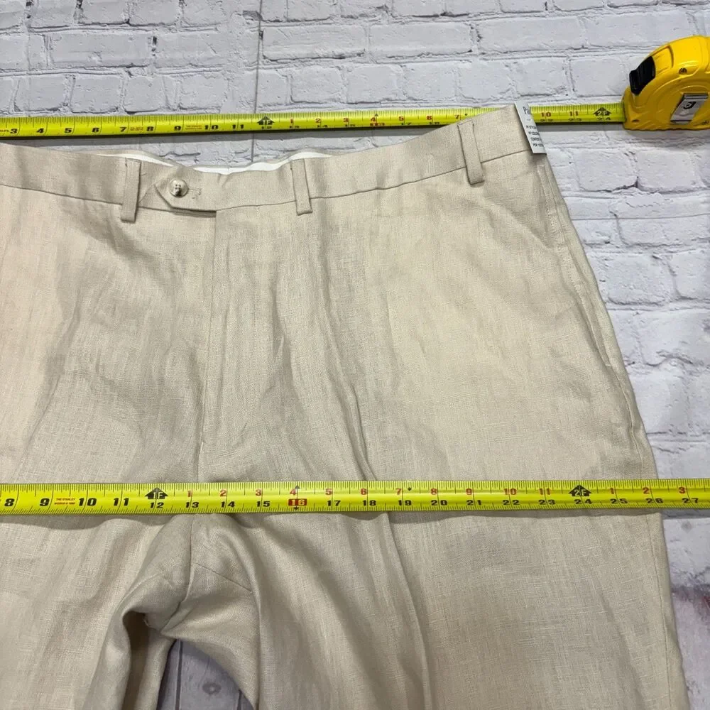 NWT Paul Fredrick Men 100% Linen Chino Pants Size 44x24 Beige D126 -29